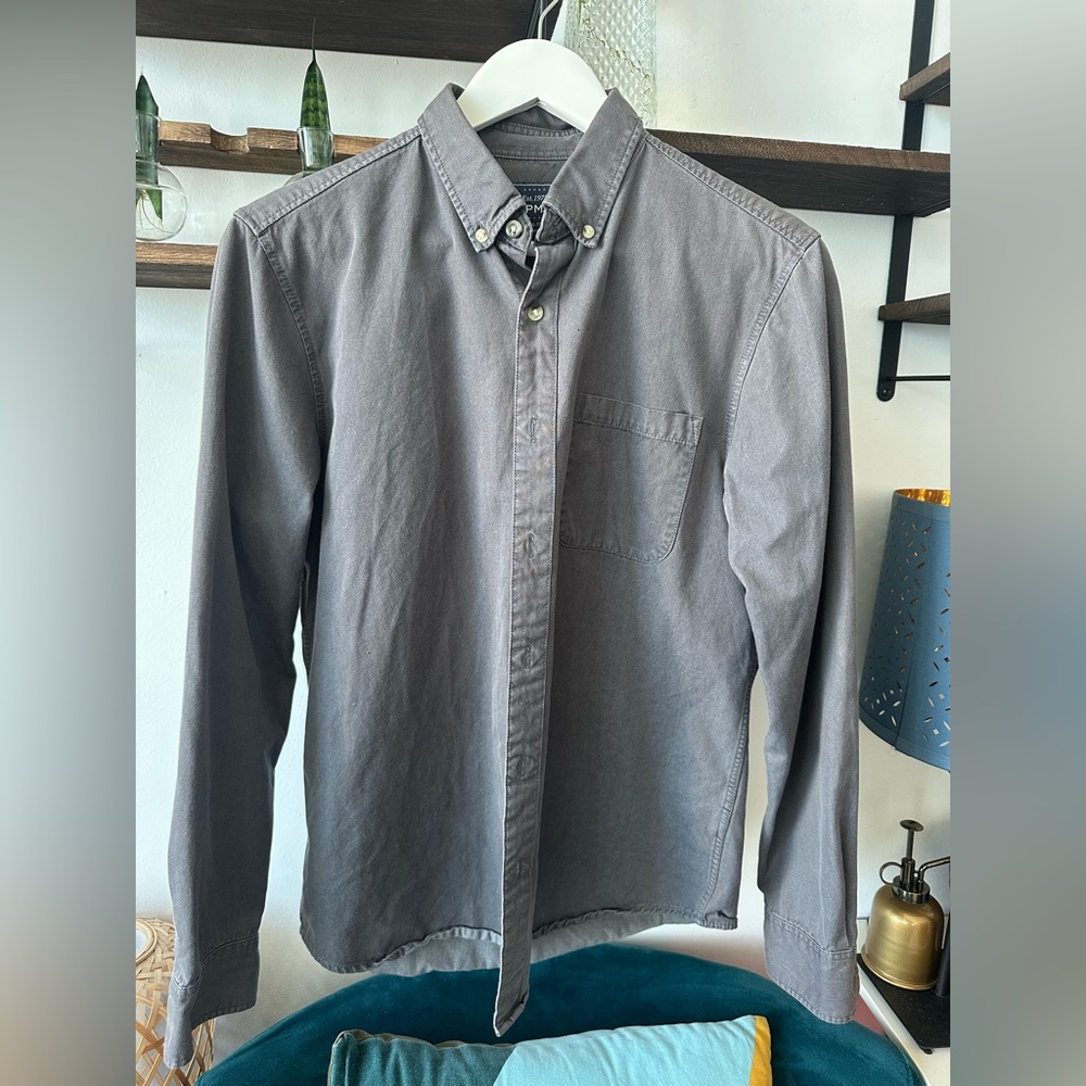 👔 TOPMAN Charcoal Grey Cotton Button Down Shirt | Size M (Fits Like S)